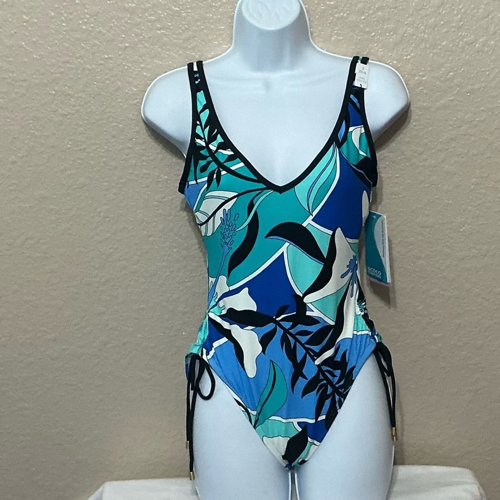 Coco Reef Contours Floral Blue and Green One Piece Shapemaker Swimsuit